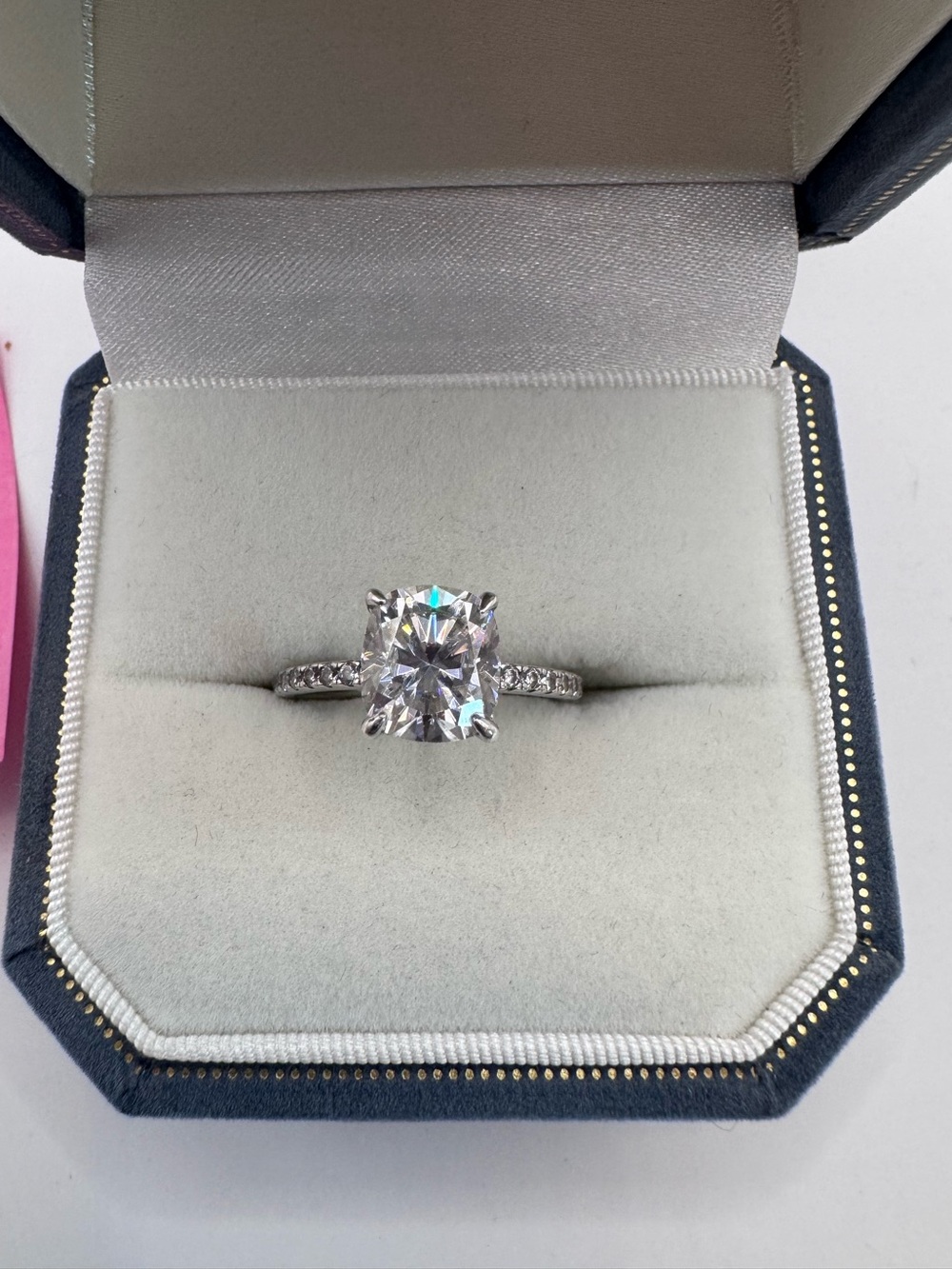 3.0 Carat Cushion Cut Moissanite Ring, D Color VVS1 Clarity, 925 S  size 8